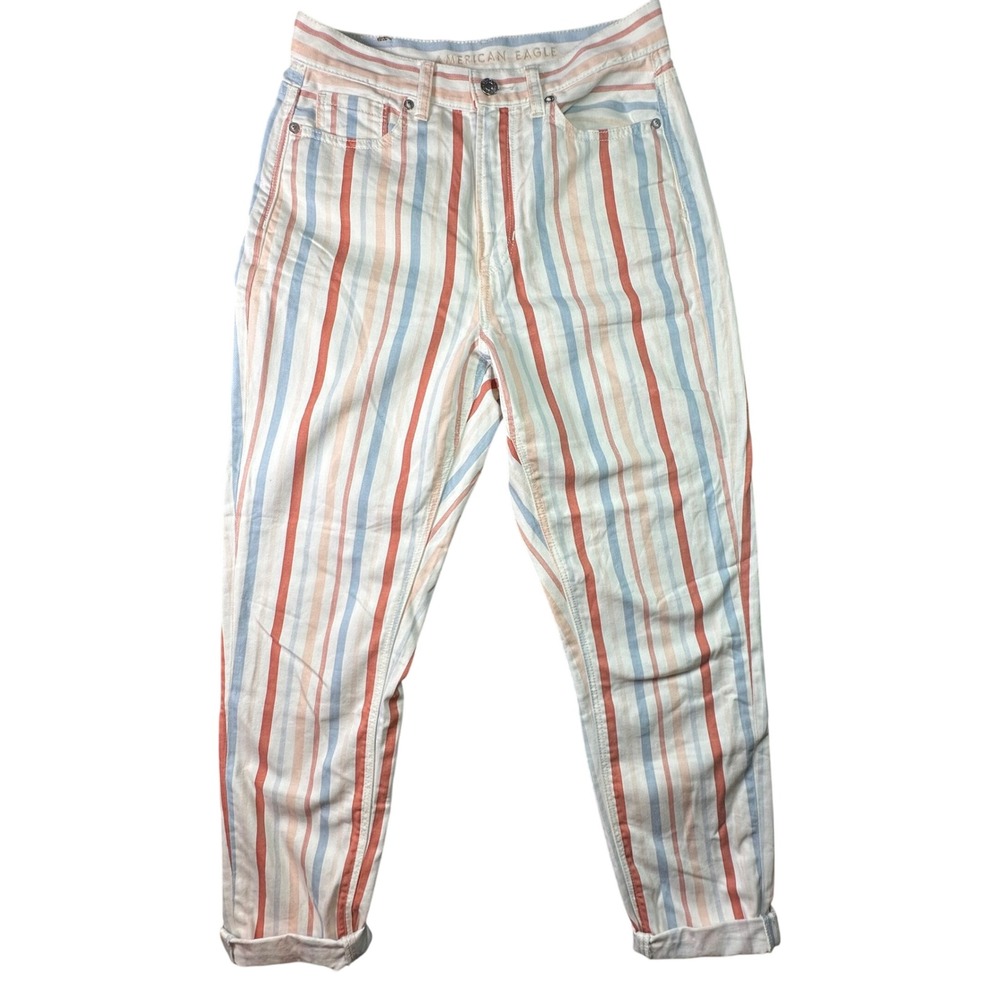 American Eagle Striped Mom Jeans High Waisted Multi Color Denim Size 4 Regular